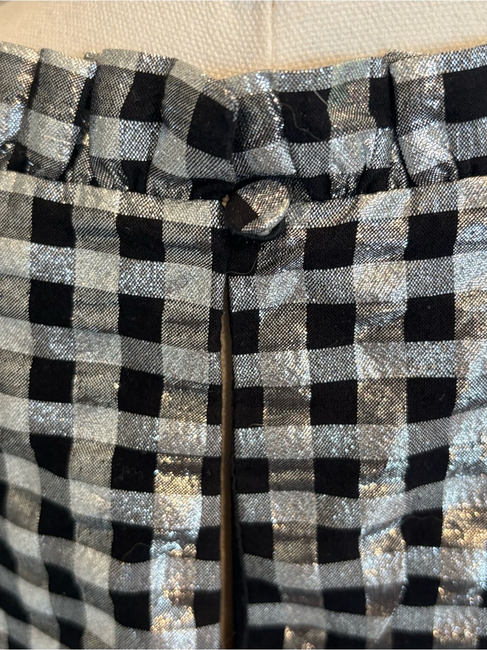J.Crew Metallic Silver & Black Gingham Puff Sleeve Top Women’s XXL - Picture 4 of 6